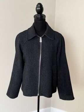 Zara Black Herringbone Zip-Front Jacket